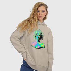 Толстовка оверсайз женская Gorgon Medusa Vaporwave Neon, цвет: миндальный — фото 2
