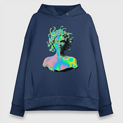Толстовка оверсайз женская Gorgon Medusa Vaporwave Neon, цвет: тёмно-синий