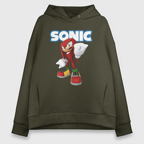 Женское худи оверсайз Knuckles Echidna Sonic Video game Ехидна Наклз Вид / Хаки – фото 1