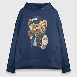 Толстовка оверсайз женская Прикольный мишутка Enjoy, цвет: тёмно-синий