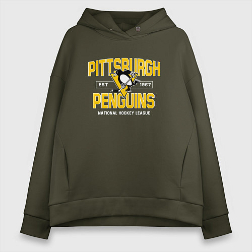 Женское худи оверсайз Pittsburgh Penguins Питтсбург Пингвинз / Хаки – фото 1