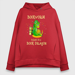 Толстовка оверсайз женская Книжный червь Нет, я книжный дракон, цвет: красный