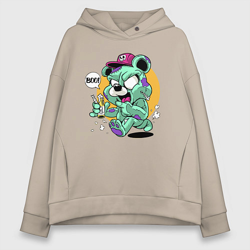 Женское худи оверсайз Медведь с лимонадом и конфетой кричит boo! Cool te / Миндальный – фото 1