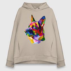 Женское худи оверсайз Немецкие овчарки красочная голова
