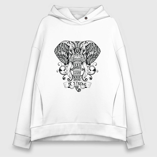 Женское худи оверсайз Слон в стиле Мандала Mandala Elephant Be Strong / Белый – фото 1