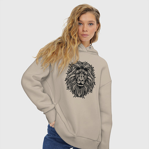 Женское худи оверсайз Лев в стиле Мандала Mandala Lion / Миндальный – фото 3