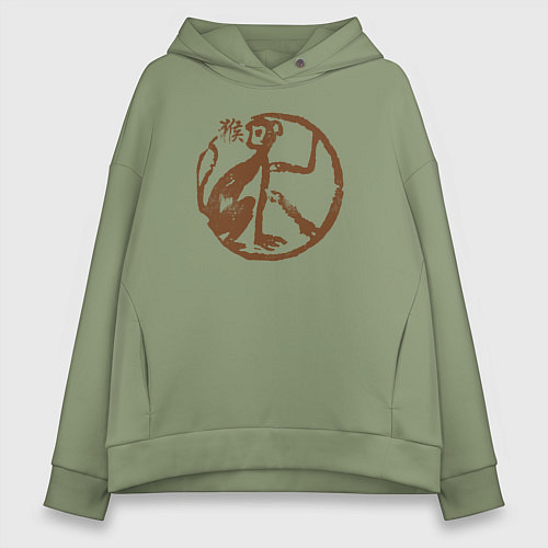 Женское худи оверсайз Зодиакальная обезьяна - наскальный рисунок / Авокадо – фото 1
