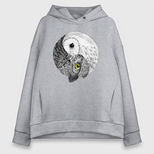 Женское худи оверсайз Инь Янь по совиному / Меланж – фото 1