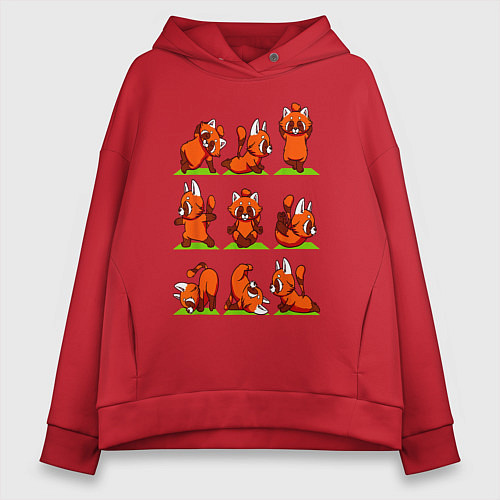 Женское худи оверсайз Йога красной панды / Красный – фото 1