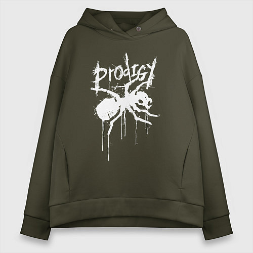 Женское худи оверсайз Draw white logo - Ant / Хаки – фото 1