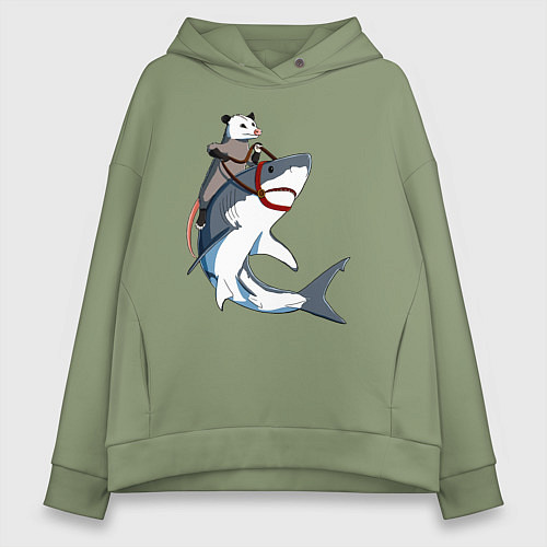 Женское худи оверсайз Опоссум верхом на акуле / Авокадо – фото 1
