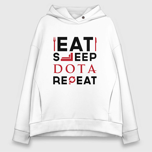 Женское худи оверсайз Надпись: Eat Sleep Dota Repeat / Белый – фото 1