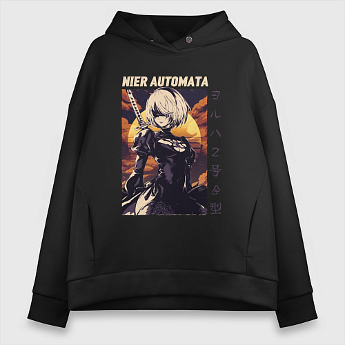 Женское худи оверсайз NIER: AUTOMATA 2B / Черный – фото 1