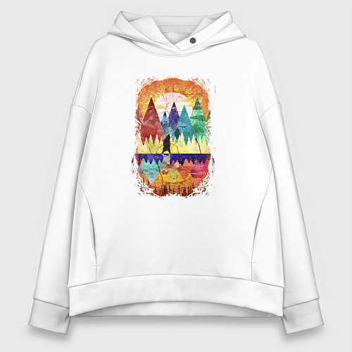 Женское худи оверсайз Ревущий медведь в горах / Белый – фото 1