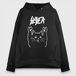 Толстовка оверсайз женская Slayer Рок кот, цвет: черный