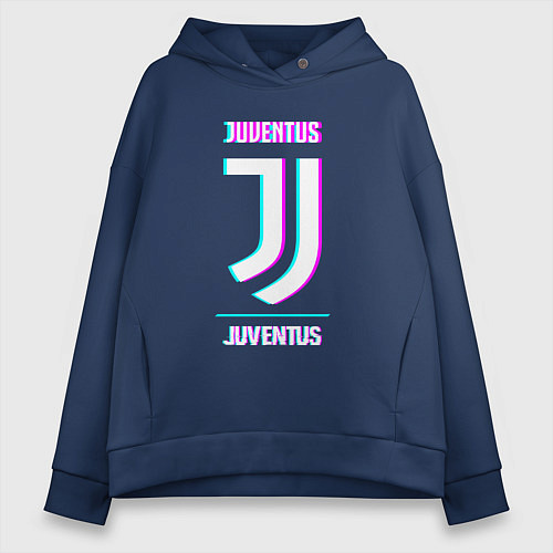 Женское худи оверсайз Juventus FC в стиле Glitch / Тёмно-синий – фото 1