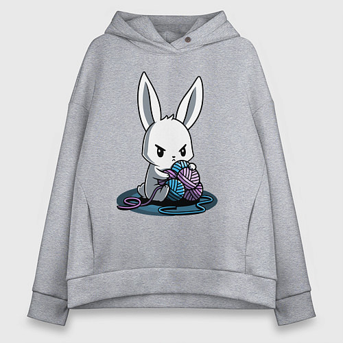 Женское худи оверсайз Зайчонок обнял клубки The bunny hugged the balls / Меланж – фото 1