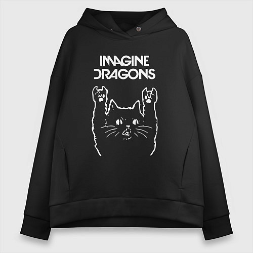 Женское худи оверсайз Imagine Dragons Рок кот / Черный – фото 1