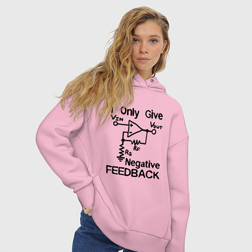 Женское худи оверсайз Инженер - I only give negative feedback / Светло-розовый – фото 3