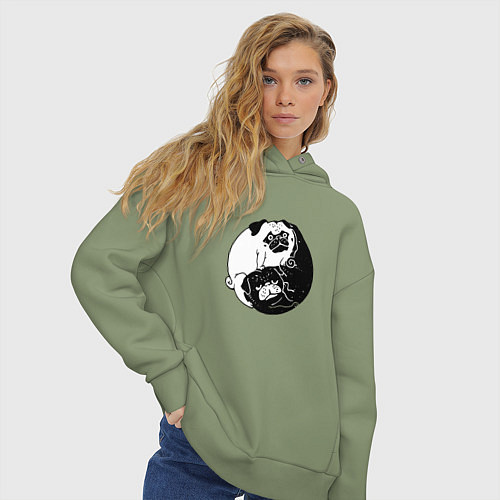 Женское худи оверсайз Собачий Инь Янь / Авокадо – фото 3