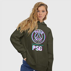 Толстовка оверсайз женская PSG FC в стиле Glitch, цвет: хаки — фото 2