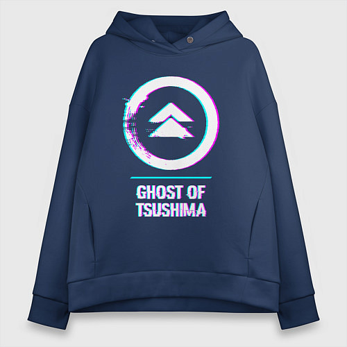 Женское худи оверсайз Ghost of Tsushima в стиле Glitch Баги Графики / Тёмно-синий – фото 1