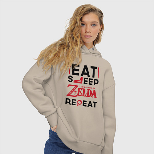 Женское худи оверсайз Надпись: Eat Sleep Zelda Repeat / Миндальный – фото 3