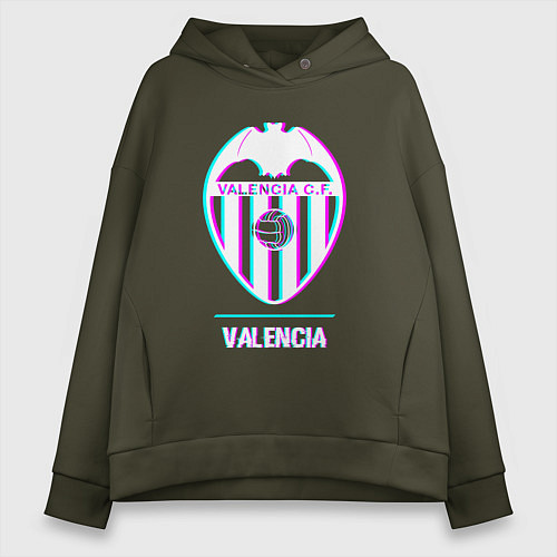 Женское худи оверсайз Valencia FC в стиле Glitch / Хаки – фото 1