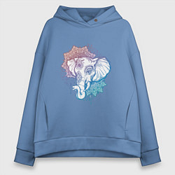 Толстовка оверсайз женская Мандала слон, цвет: мягкое небо