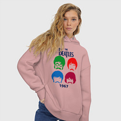 Толстовка оверсайз женская The Beatles образы группы, цвет: пыльно-розовый — фото 2