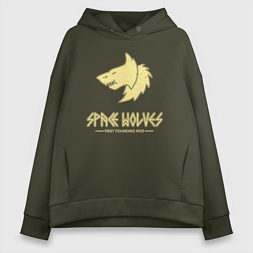 Женское худи оверсайз Космические волки лого винтаж / Хаки – фото 1