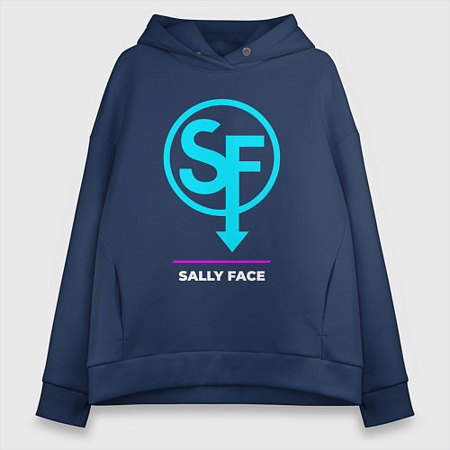 Женское худи оверсайз Символ Sally Face в неоновых цветах / Тёмно-синий – фото 1