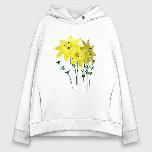 Женское худи оверсайз Flowers yellow / Белый – фото 1