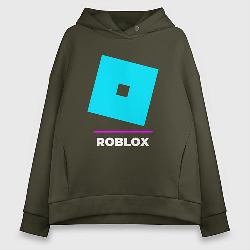 Женское худи оверсайз Символ Roblox в неоновых цветах / Хаки – фото 1