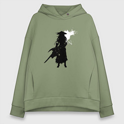 Толстовка оверсайз женская Самурай и белая луна, цвет: авокадо