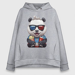 Толстовка оверсайз женская Прикольный панда с попкорном и колой, цвет: меланж