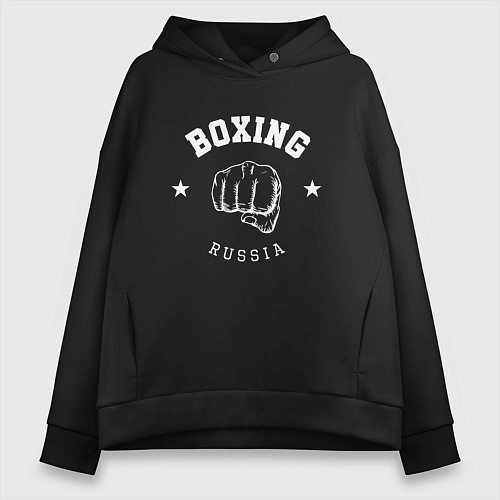 Женское худи оверсайз BOXING RUSSIA С КУЛАКОМ / Черный – фото 1