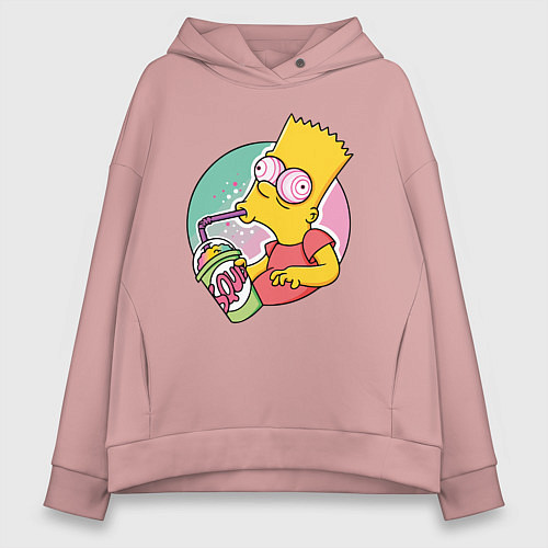 Женское худи оверсайз Барт Симпсон пьёт лимонад / Пыльно-розовый – фото 1