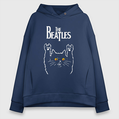 Женское худи оверсайз The Beatles rock cat / Тёмно-синий – фото 1