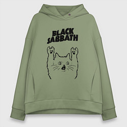 Толстовка оверсайз женская Black Sabbath - rock cat, цвет: авокадо