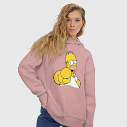 Толстовка оверсайз женская Гомер Симпсон указывает пальцем, цвет: пыльно-розовый — фото 2