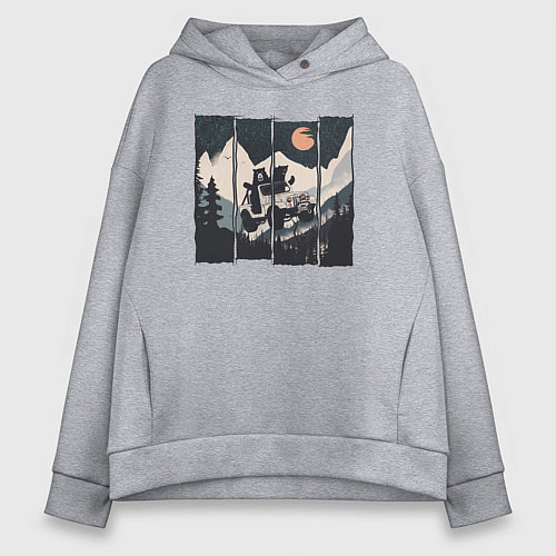 Женское худи оверсайз Оранжевая луна и лесное ралли / Меланж – фото 1