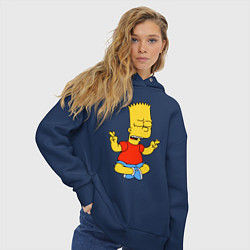 Толстовка оверсайз женская Барт Симпсон - сидит со скрещенными пальцами, цвет: тёмно-синий — фото 2