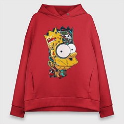 Толстовка оверсайз женская Cyber-Bart - Simpsons family, цвет: красный
