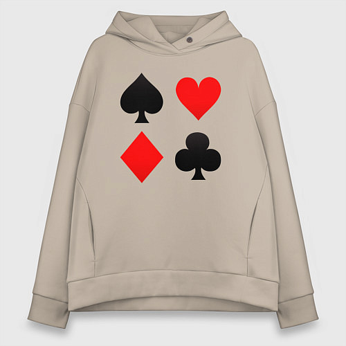 Женское худи оверсайз Четыре масти игральных карт / Миндальный – фото 1