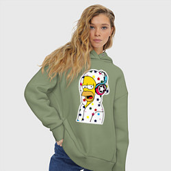Толстовка оверсайз женская Гомер Симпсон в звёздном балахоне и в наушниках, цвет: авокадо — фото 2