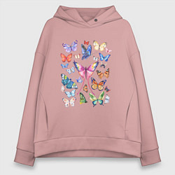 Толстовка оверсайз женская Волшебные бабочки акварелью, цвет: пыльно-розовый