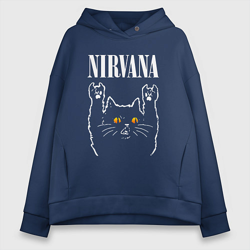 Женское худи оверсайз Nirvana rock cat / Тёмно-синий – фото 1