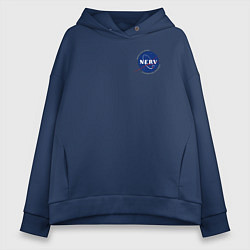 Толстовка оверсайз женская NASA NERV Evangelion - little logo, цвет: тёмно-синий