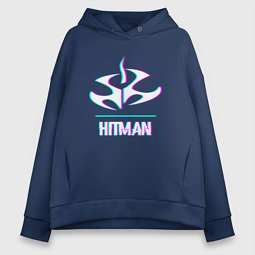 Женское худи оверсайз Hitman в стиле glitch и баги графики / Тёмно-синий – фото 1